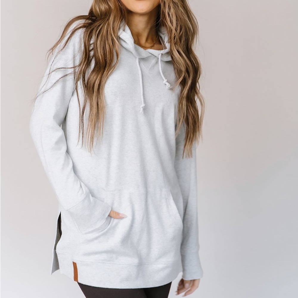 Ampersand light grey side slit tunic hoodie